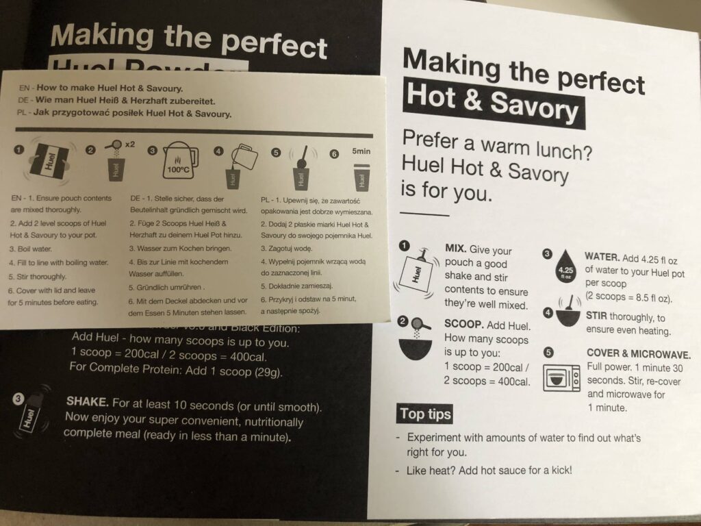 How to make Huel information card included in box